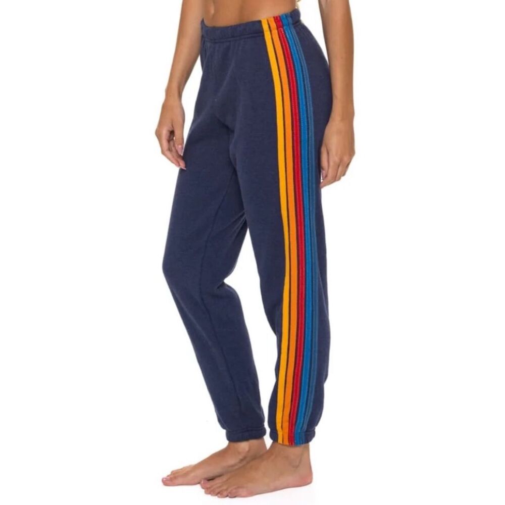 Aviator Nation Five Stripe Rainbow Sweatpants Classic Navy Colorway size Medium - Picture 15 of 15
